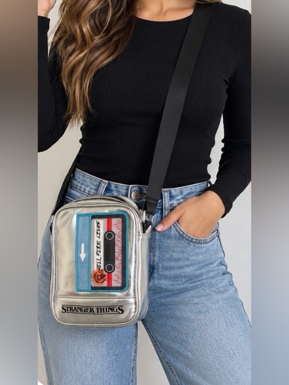 Stranger Things metallic silver crossbody bag